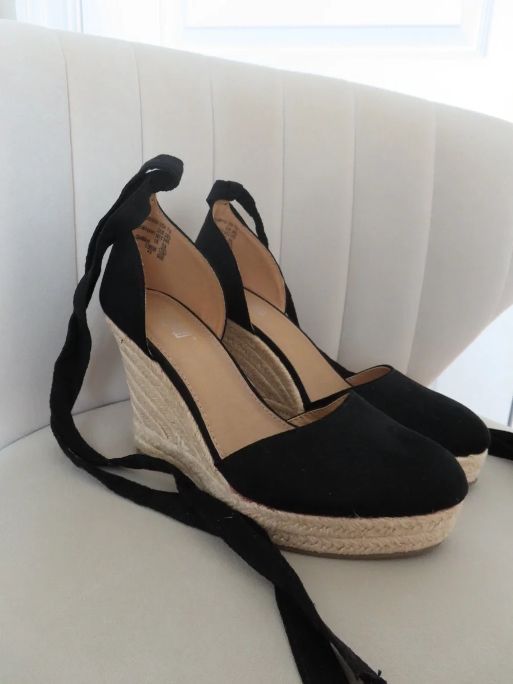 Black Espadrille Wedge Tie-Ankle Heels